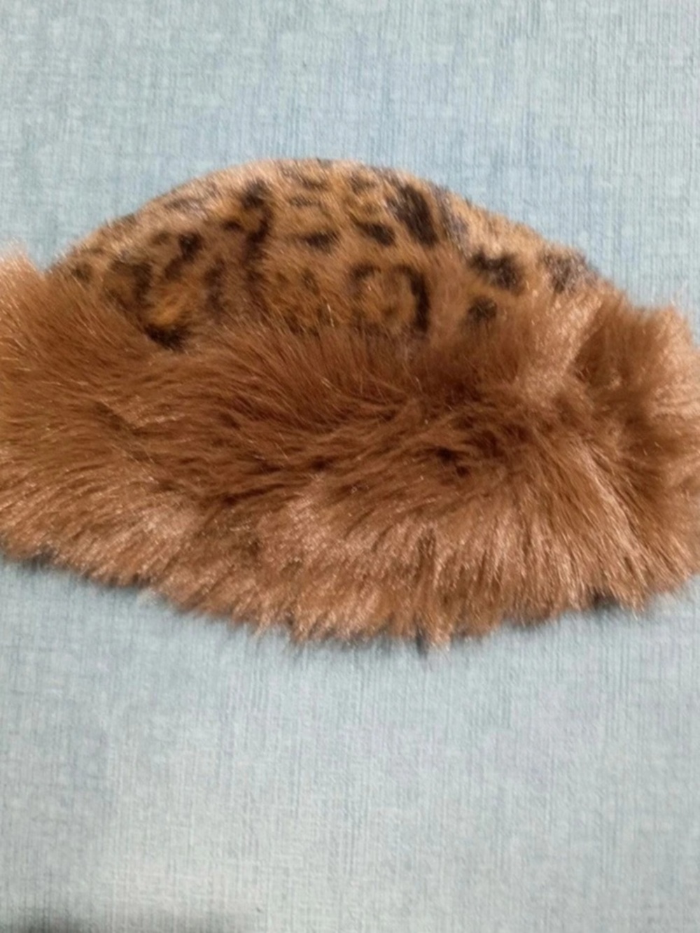 Faux Fur Animal Print Hat in Brown